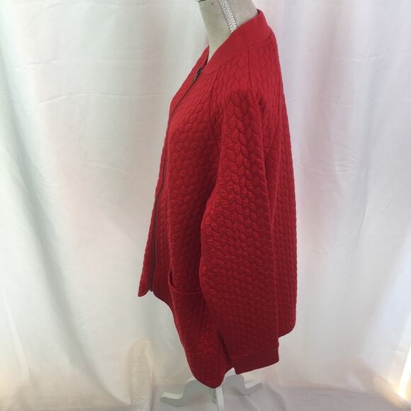 Isaac Mizrahi Live Jacquard Cable Knit Jacket Red - Picture 9 of 11